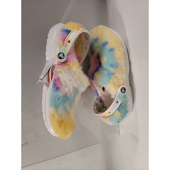 CROCS Fur Sure White Yellow Blue Pink Tie-Dye- US Womens 12 Mens 10 207303-94S - Picture 4 of 8